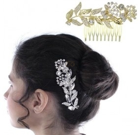 Hair Comb With Strass And Leaves Decor