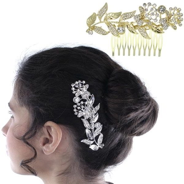 Hair Comb With Strass And Leaves Decor